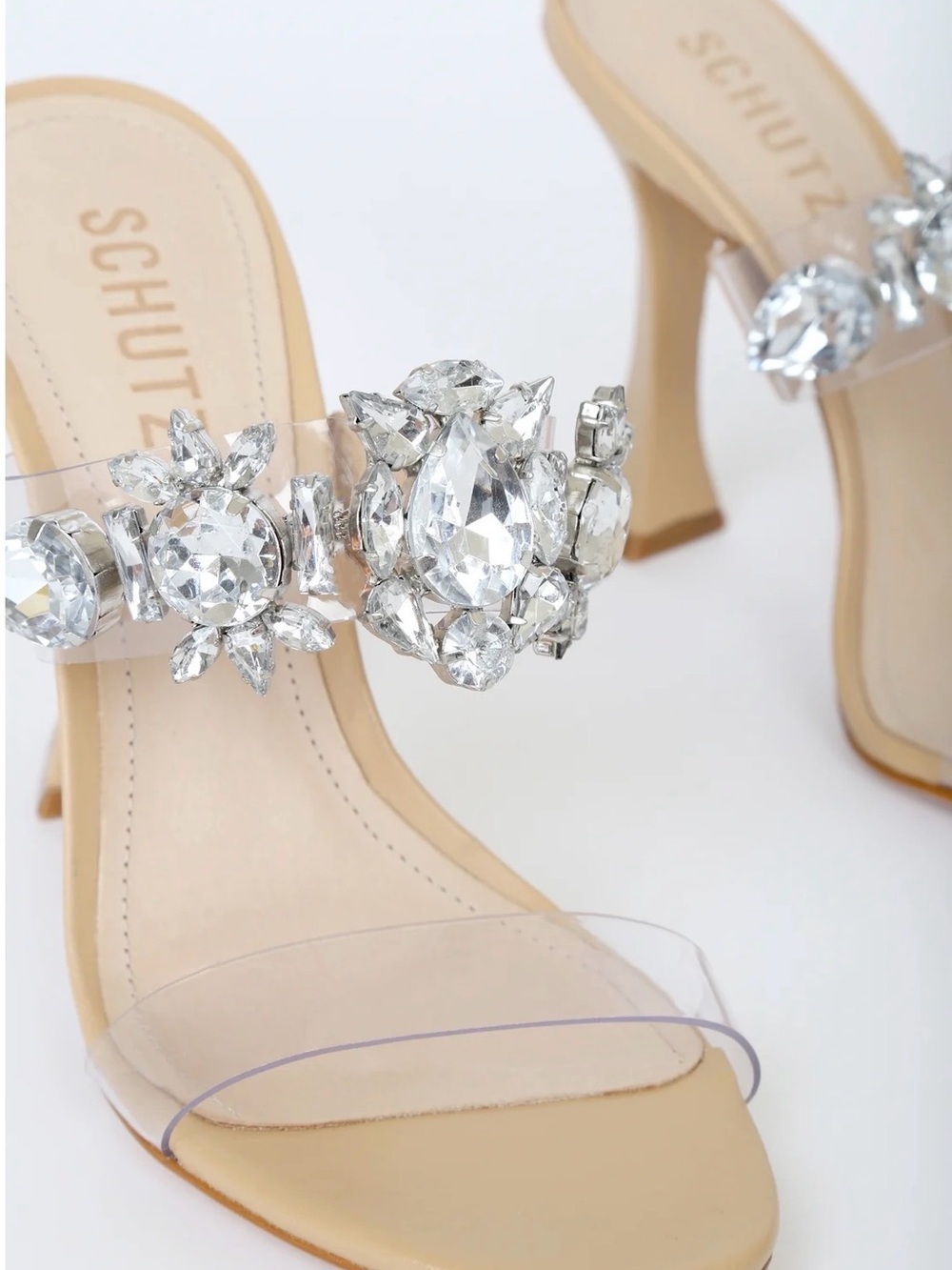 Schutz Laureen Crystal Nude Sandals Block Heel Made in Brazil Size 8.5B - Picture 3 of 13